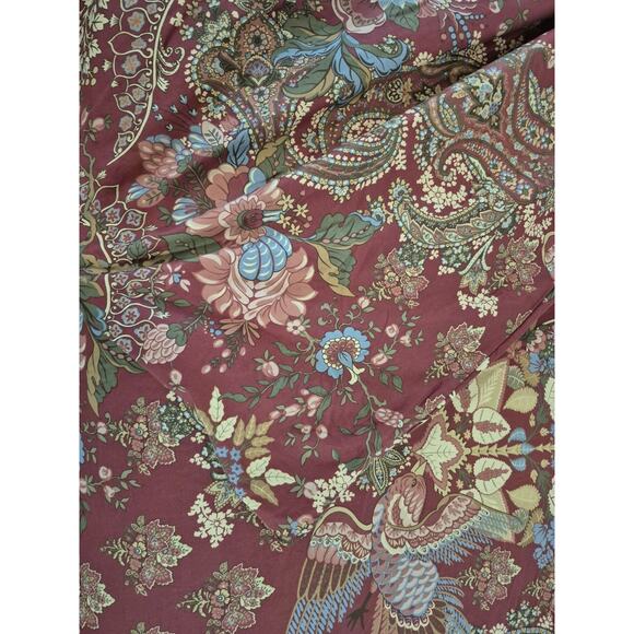 Pottery Barn Burgandy Green Floral Birds Clara Duvet Cover Full Queen - Picture 4 of 8